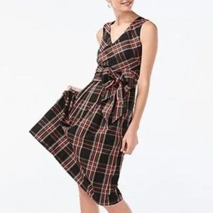 J. Crew Tartan Plaid Bow Wrap Midi Fit & Flare Dress
